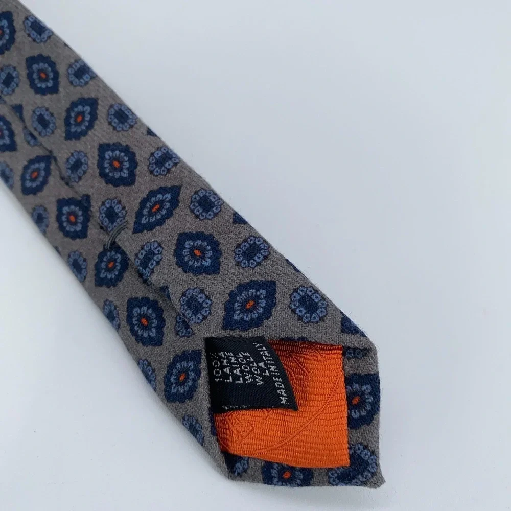 Eton Tie Mens One Size‎ Gray Blue Patterned Wool Classic Necktie Italy Made